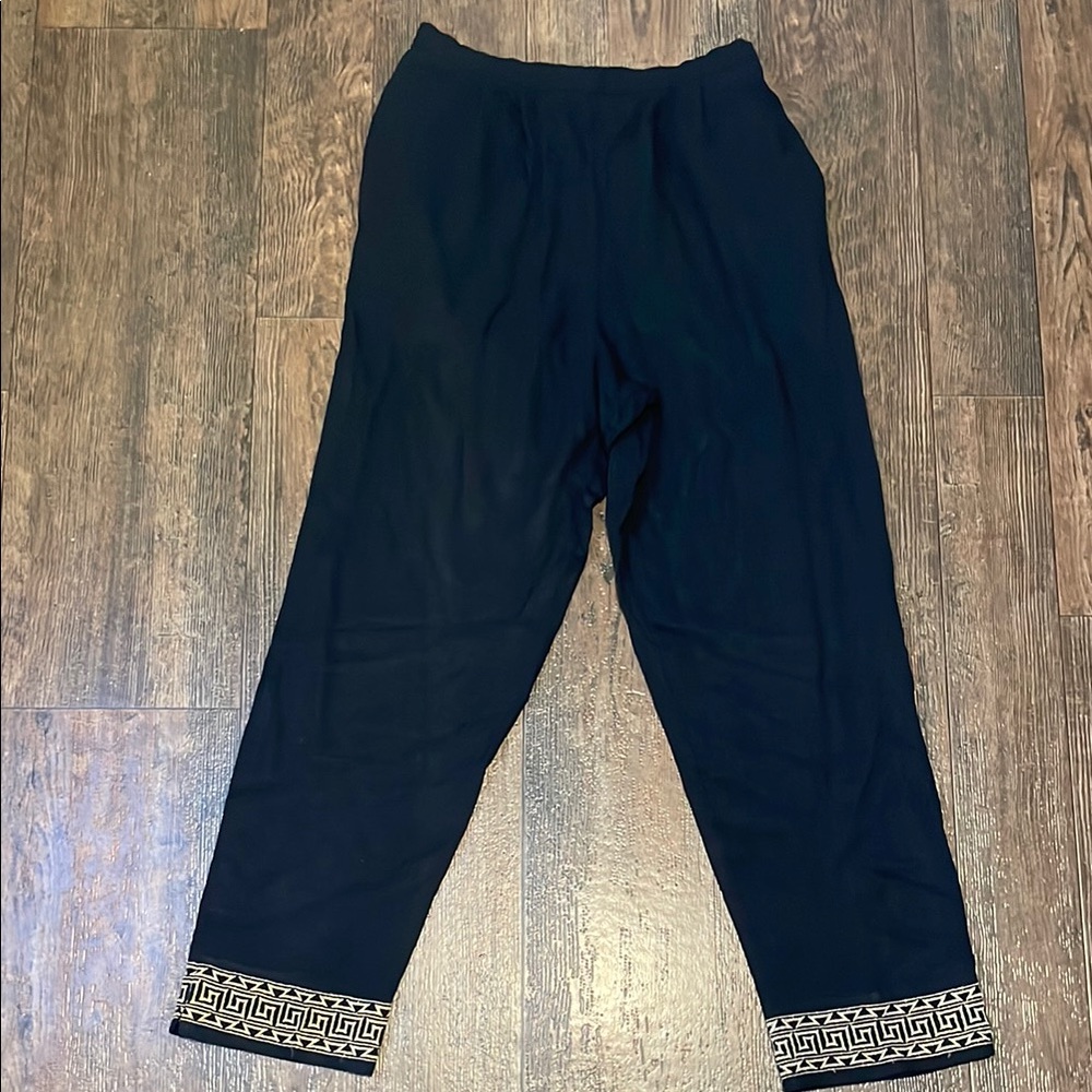 Studio C Black Trousers Wide Leg Pant with Geometric Design Women Size 12